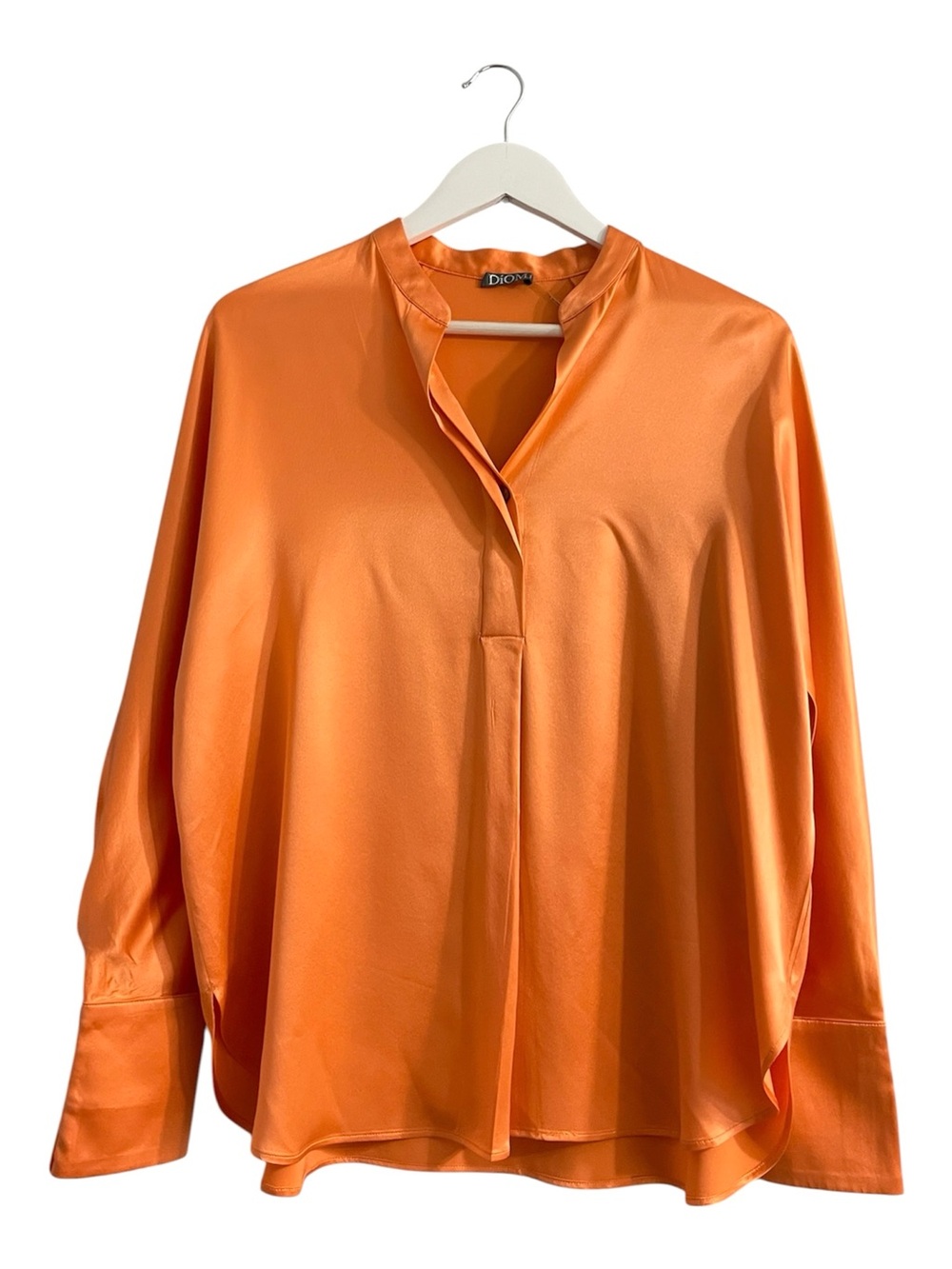 Diomi Orange 100% silk split V neck Blouse top